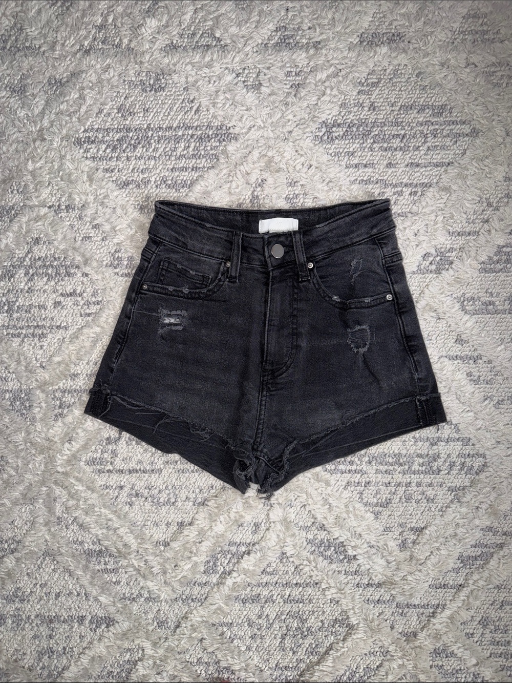 H&M Black High-Rise Distressed Denim Shorts